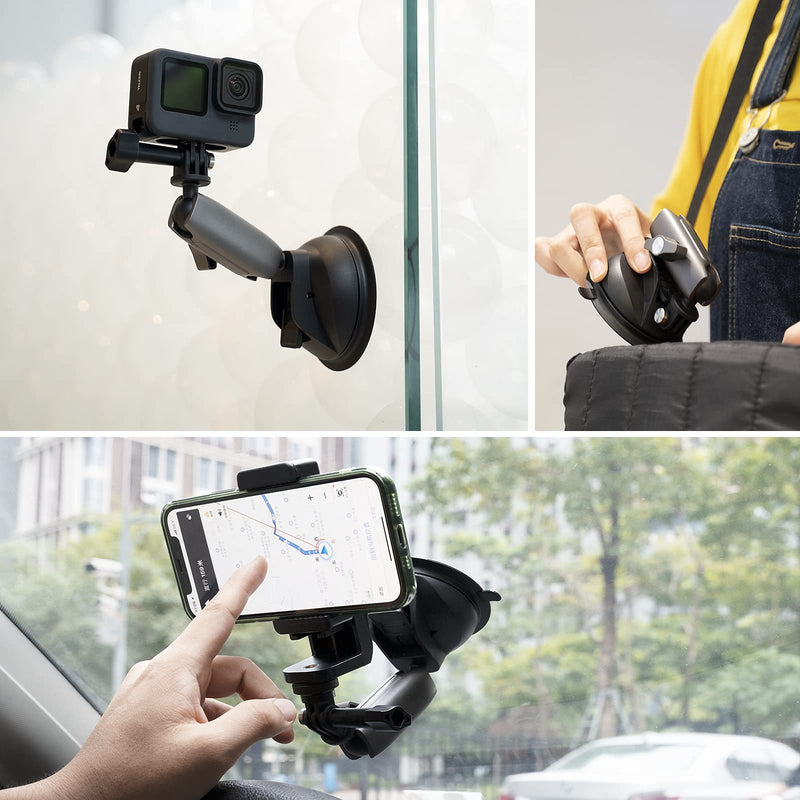 REYGEAK Aluminum Alloy Suction Cup Mount for Gopro, 360° Rotation Heavy Duty with 1/4 Thread for GoPro Hero, In-sta360, Osmo Action,Nikon, and Other Action Camera (Aluminum Alloy Suction Cup Mount)