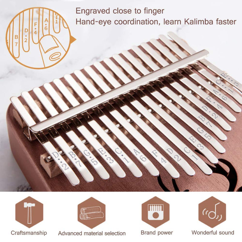 Reindeer Pattern Kalimba - 17 Keys kalimba Thumb Piano, High Performance Professional Musical Instrument Mbira Finger Piano with Tuning Hammer,Gifts for Kids and Adult Beginners (Brown)