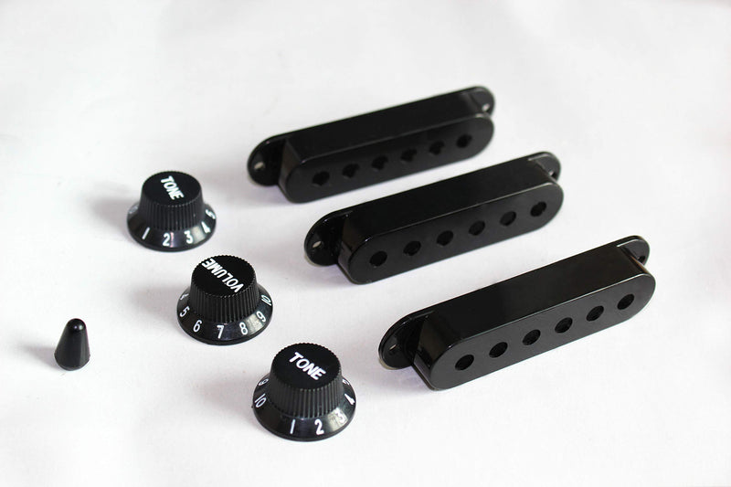 Alnicov 48/50/52mm Pickup Covers with 5 Way Switch Tip Cap for Strat Guitar Replacement, Black