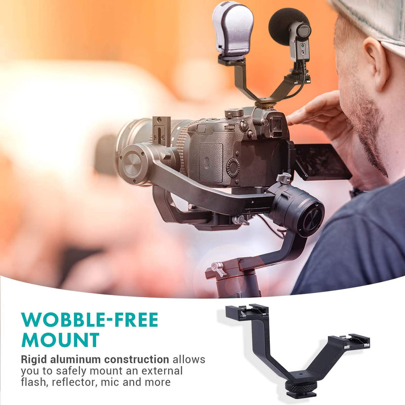 Movo HVA20 DSLR Camera Dual Cold Shoe Mount Bracket for Lights, Monitors, Microphones and other Camera Accessories