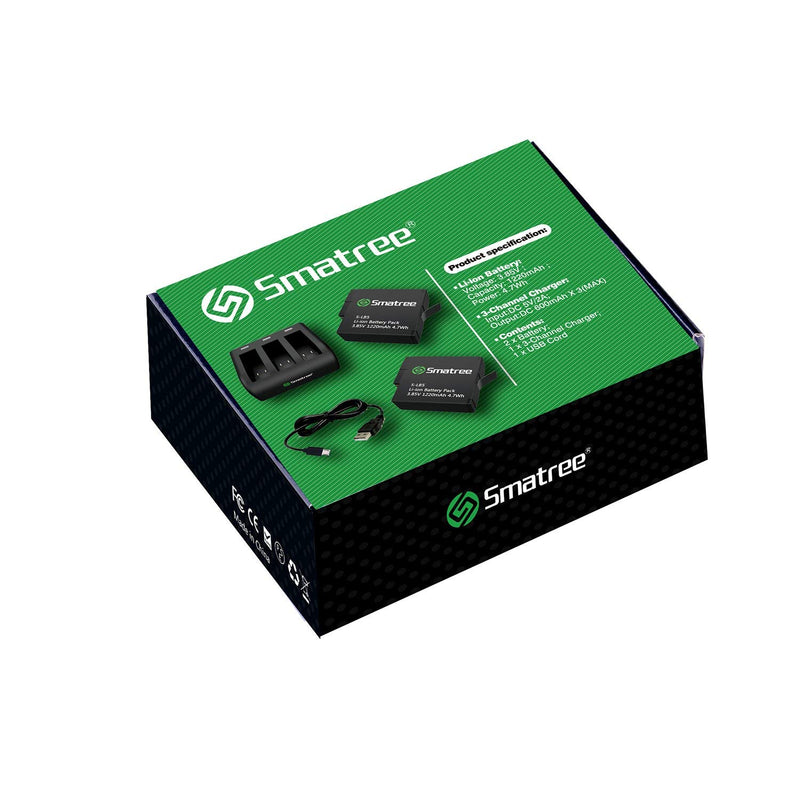 Smatree (2 Pack) Rechargeable Battery with 3-Channel Charger for GoPro Hero 2018 Action Camera/Gopro Hero7 Black/6/5(Fit for Hero5 Firmware v01.50,v01.55,v01.57,v02.00,v02.01,v02.51) - NOT for Hero 8