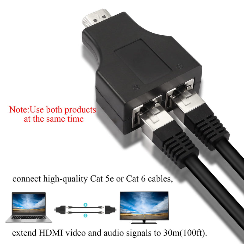 QIANRENON HDMI to RJ45 Network Extender Adapter HDMI to Dual RJ45 Network Converter Repeater by Cat 5e/6 1080p up to 30m for PS3 HDTV STB HDCP 2 pcs