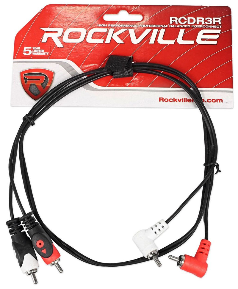 Rockville RCDR3R 3' Dual Mono Right Angle Straight RCA Cable 100% Copper, 3 FT Dual Mono Right Angle to Straight RCA