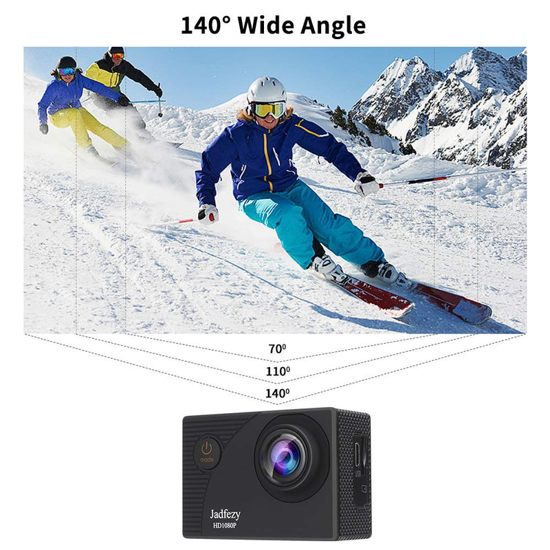 Jadfezy Action Camera FHD 1080P 12MP, 98FT/30M Underwater Waterproof Camera with 2 Batteries, Wide Angle Sports Camera with Accessories Kit Suitable for Helmet, Bicycle, etc. (FHD 1080P)