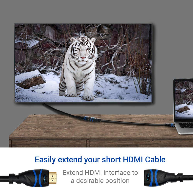 BlueRigger 4K HDMI Extension Cable (1.5FT, Male to Female Extender, Black, 4K 60Hz, High Speed) 1.5FT