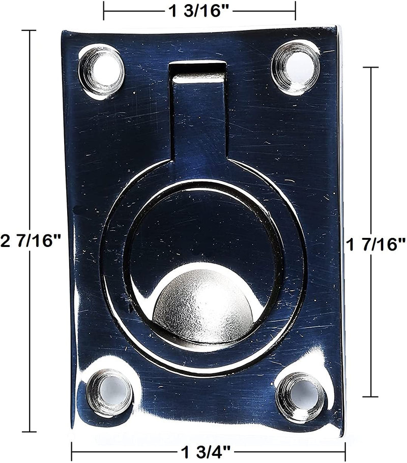 Salty Reef Marine Hardware - 2 Pack Marine Polished Stainless Steel Recessed Flush Hatch Ring Pull Handle