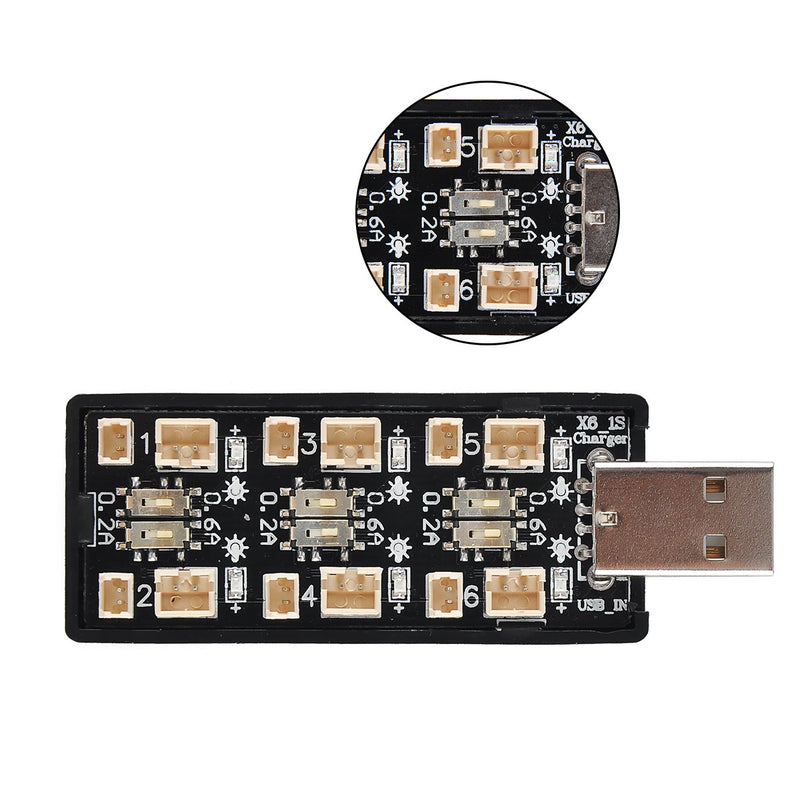 Upgrade 1S LiPo Battery USB 3.8V/4.35V Charger 6 Channel 1S LiHV Charger for EMAX Tinyhawk Blade Inductrix Tiny Whoop Inductrix FPV Plus Battery Micro JST 1.25 JST-PH 2.0 mCX mCPX Connectors