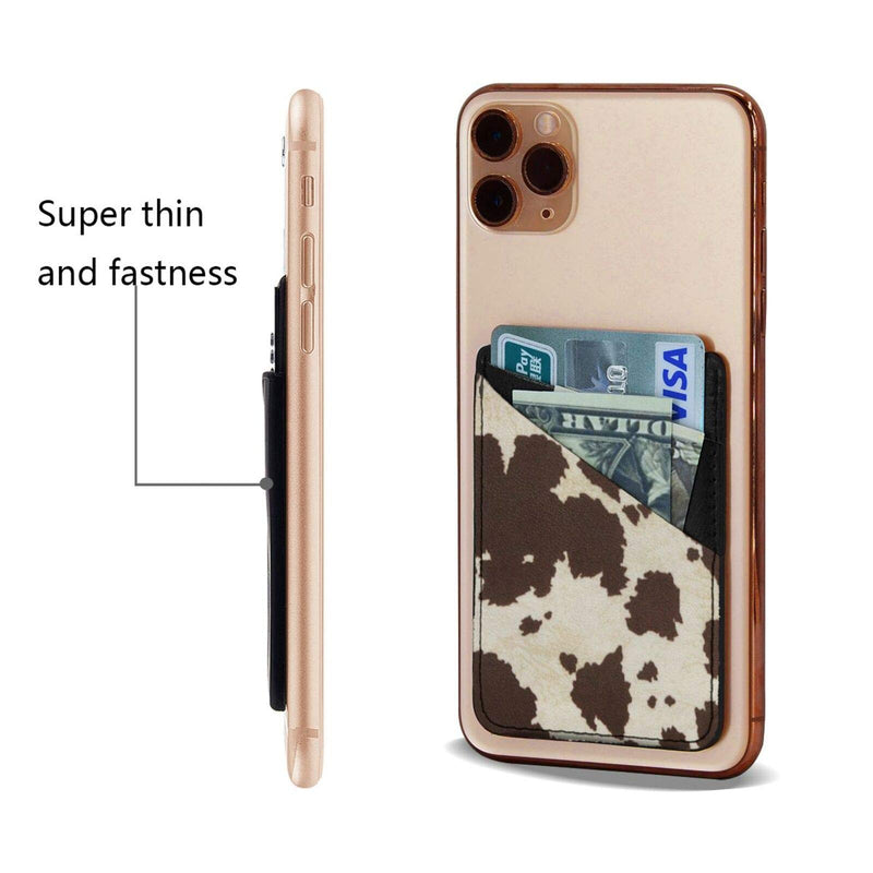 Phone Card Holder Cow Fur Print Premium Leather Phone Card Holder Stick On Wallet for Back of iPhone,Android and All Smartphones