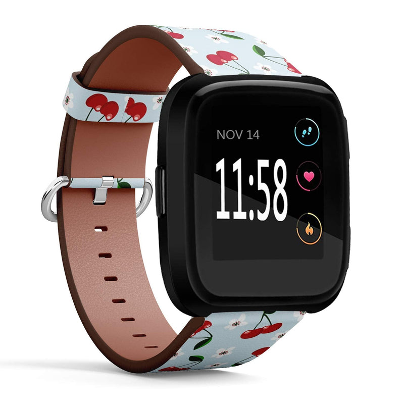 Compatible with Fitbit Versa/Versa 2 / Versa LITE - Quick Release Leather Wristband Bracelet Replacement Accessory Band - Cute Cherry Fruit