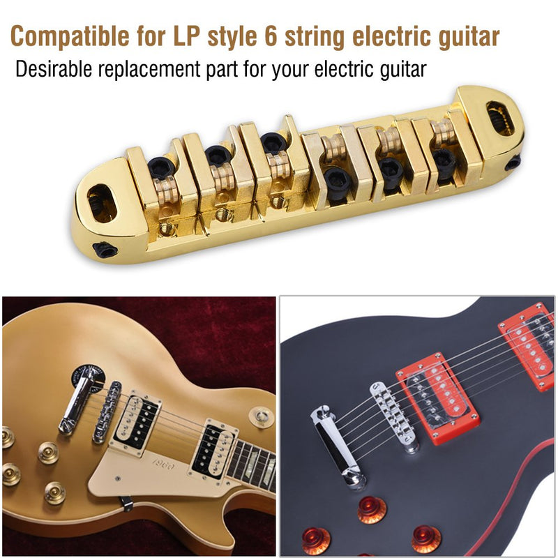 Guitar Roller Bridge with Studs Wrench Alloy Guitar Bridge Replacement Part for LP Style 6-String Electric Guitar Gold