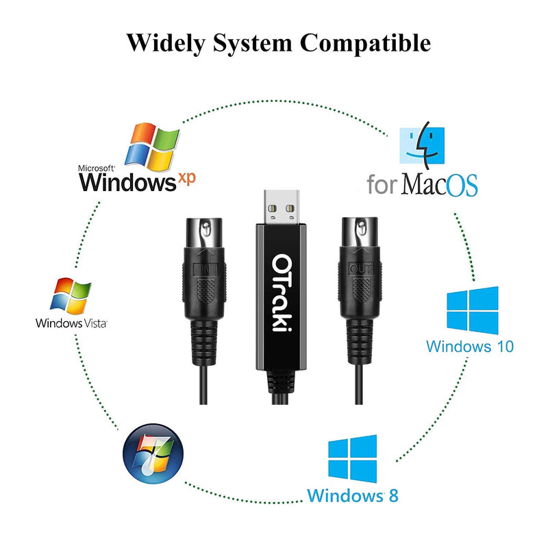 [AUSTRALIA] - OTraki USB MIDI Cable Converter 2.0 3.0 USB Interface to IN-OUT MIDI Cord 6.5ft with FTP Processing Chip + 5 PIN DIN Perfect Works for PC Laptop to Professional Piano Keyboard in Home Music Studio 