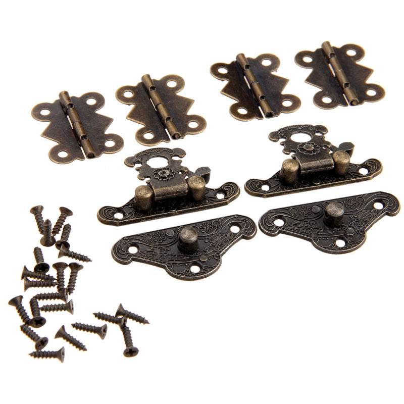 Dophee 2pcs Retro Design Decorative Cabinet Jewelry Box Latch Hasps with 4 Butterfly Hinge and 28 Screws