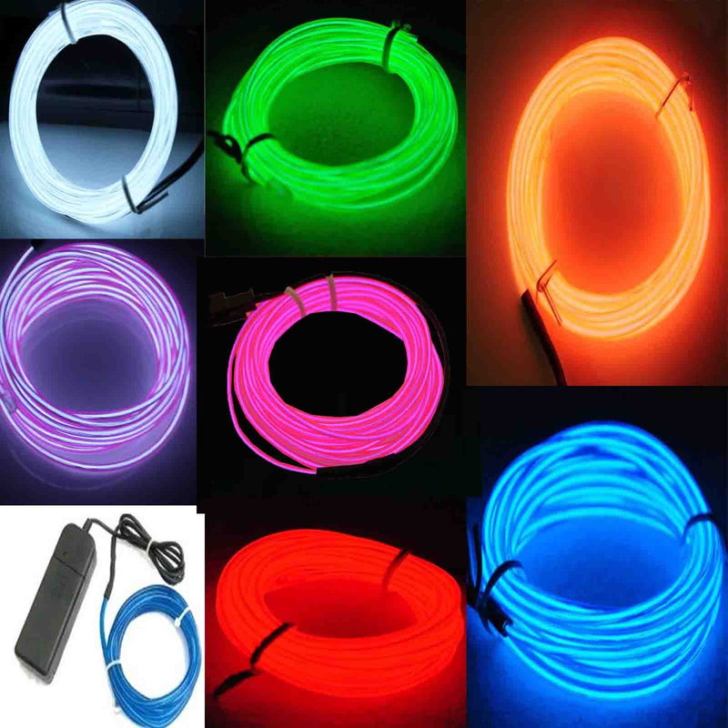 [AUSTRALIA] - 7 Pack - Jytrend 9ft Neon Light El Wire w/ Battery Pack (Green, Blue, Red, Orange, Purple, White, Pink) 