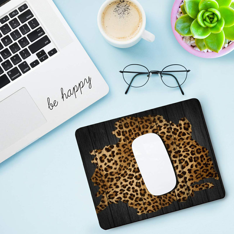 Gaming Mouse Pad, Leopard Grain Mouse Pads for Laptop Non-Slip Rubber Base Mousepad Computers and Office, Rectangle Cute Mouse Mats and Be Happy Computer Stickers Leopard Grain of Wood Square Mouse Pad