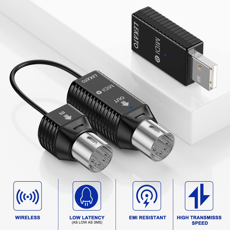 [AUSTRALIA] - LEKATO Wireless MIDI Adapter Bluetooth 5.0 with USB MIDI Ultra Low Latency 5 PIN for Synthesizer EWI Keytar Digital Piano Keyboard to MIDI Devices, Mac OS/iOS, Win XP 