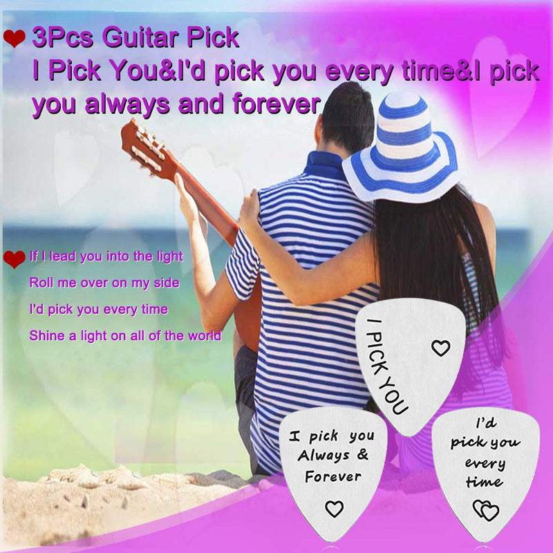 3Pcs Guitar Picks,I Pick You& I'd Pick You Every Time&I Pick You Always&Forever Guitar Pick Gift for Him Musician Husband Boyfriend Fiance Dad 3 Pack Guitar Picks