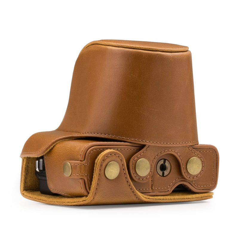 MegaGear Ever Ready Leather Camera Case Compatible with Canon EOS M200, M100 (15-45mm) Light Brown
