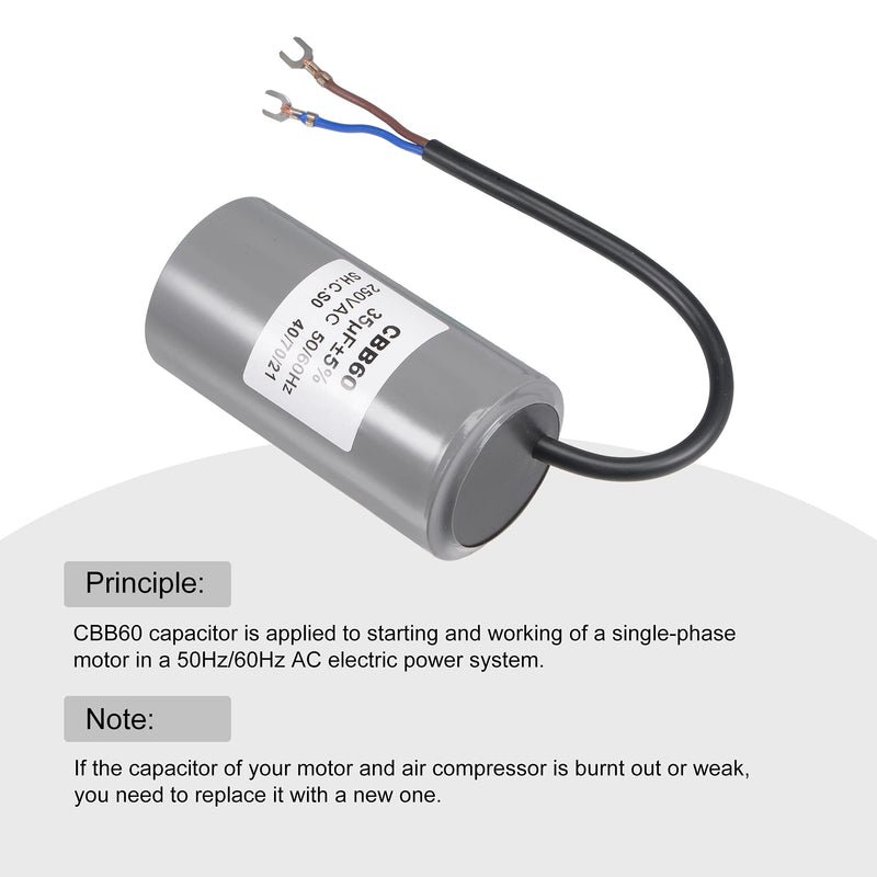 MECCANIXITY CBB60 Run Capacitor 35uF 250V AC 2 Wires 50/60Hz Cylinder 96x50mm with Terminal for Air Compressor Water Pump Motor