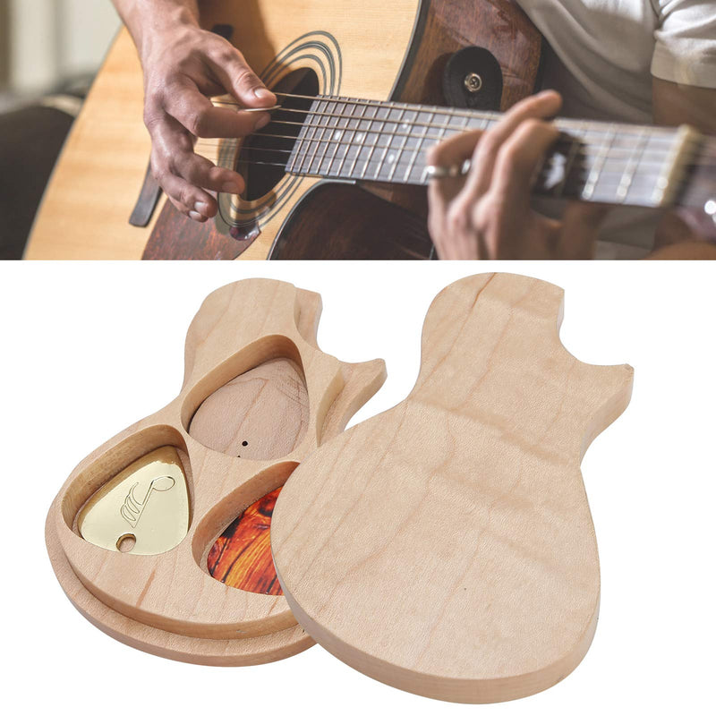 Wood Guitar Pick Box, Maple Solid Wood Box Guitar Pick Holder with 3 Picks Guitarist Gifts Musical Instrument Accessories