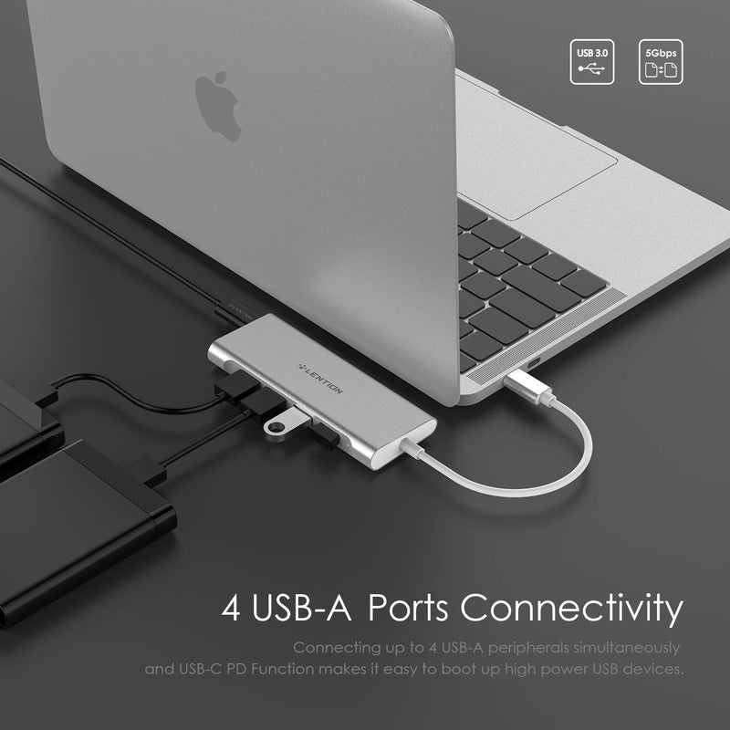 LENTION USB-C Multi-Port Hub with 4K HDMI Output, 4 USB 3.0, Type C Charging Adapter Compatible 2020-2016 MacBook Pro 13/15/16, New Mac Air & Surface, Chromebook, More (CB-C35, Silver)