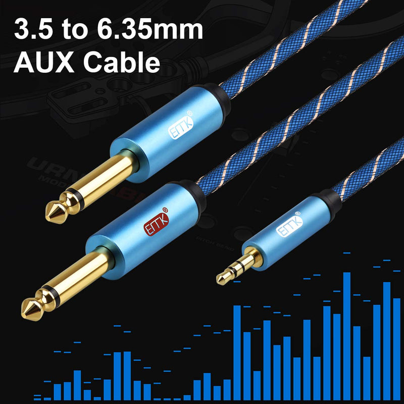 EMK 3.5mm 1/8" TRS to Dual 6.35mm 1/4" TS Mono Stereo Y-Cable Splitter Cord for iPhone, iPod, Computer Sound Cards, Mixer Audio Recorder,CD Players,Multimedia Speakers and Home Stereo Systems-6.6ft/2m 6.6Ft/2Meters