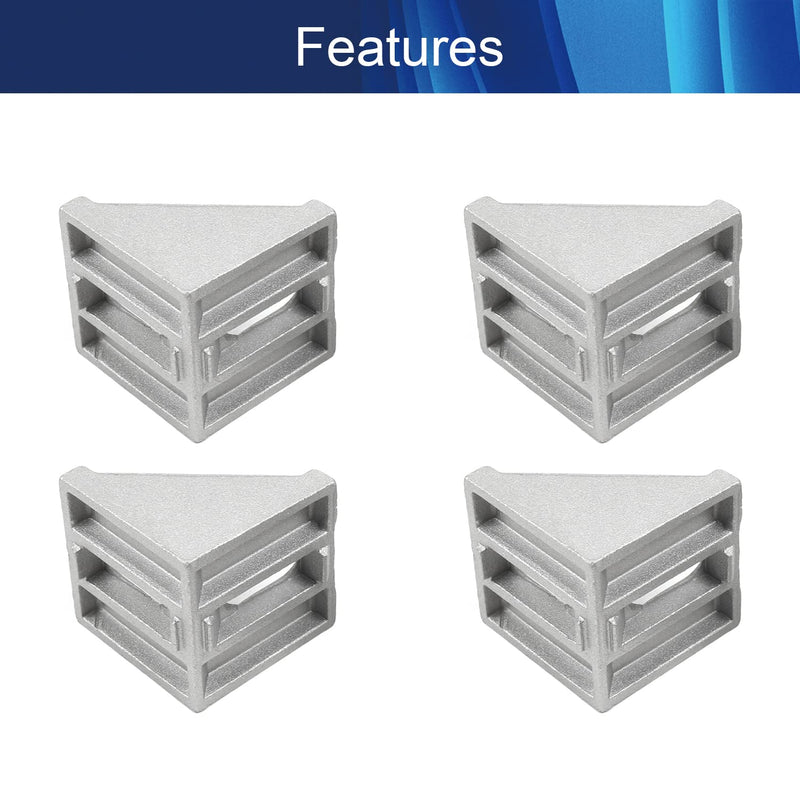 Aicosineg 4pcs Aluminum Alloy Interior Joint Bracket Inside Corner Bracket Gusset Suitable for 4545 Series with Slot Aluminum Extrusion Profile Silver Tone