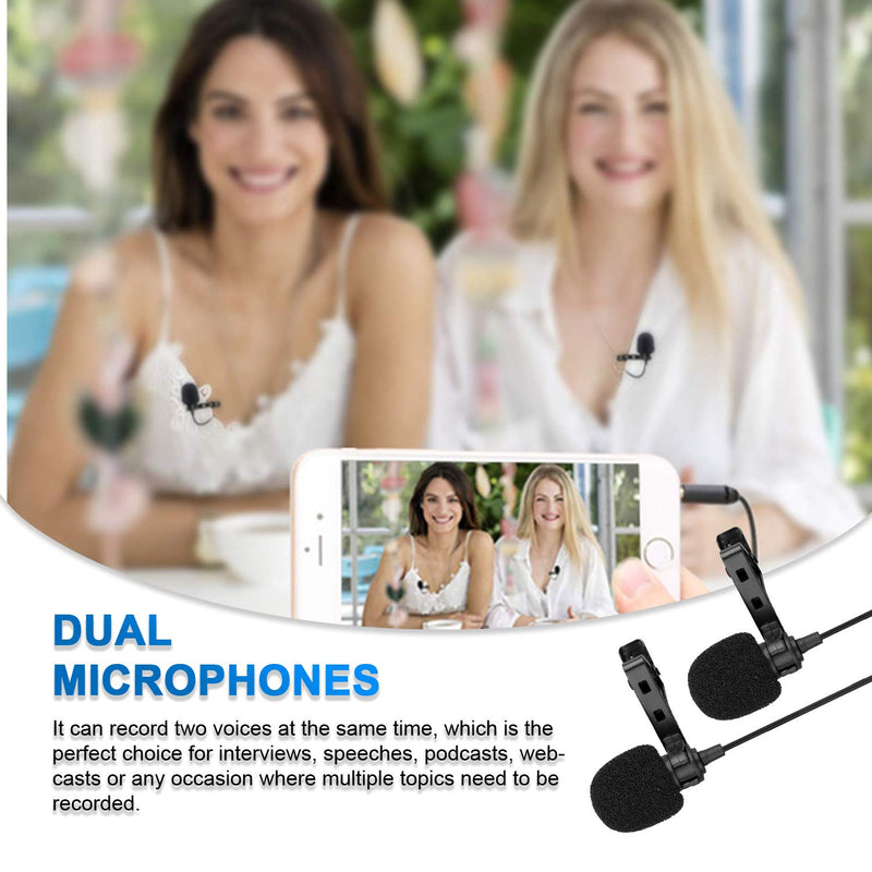 Dual Lavalier Microphone for Smartphone Camera,157 Inch/4m BOYA BY-M1DM Dual-Head Lapel Mics with 1/8 Plug Adapter Compatible with iPhone 11 X 8 Android Smartphone Canon Nikon DSLR Camcorder Recorder