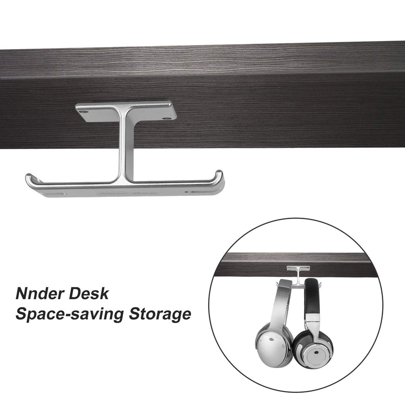 Magik Aluminum Headphone Hanger Hook Tape Under Desk Dual Headset Mount Holder (Silver) Silver