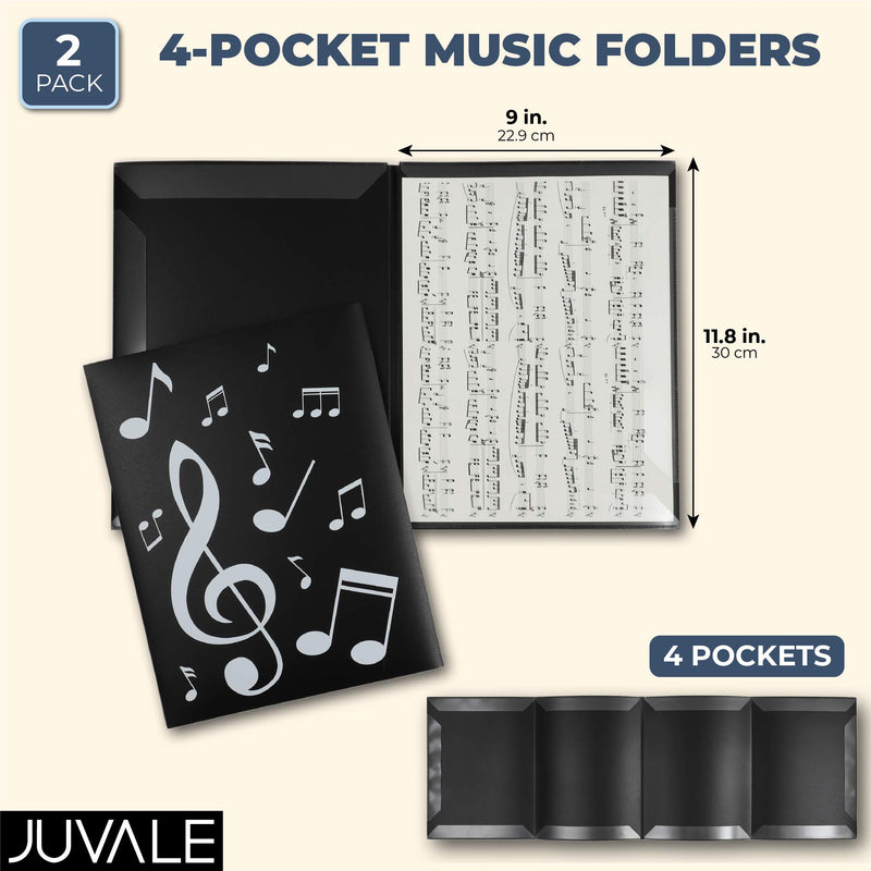 Sheet Music Folder with 4-Sided Pockets (11.8 x 9 Inches, Black, 2-Pack)