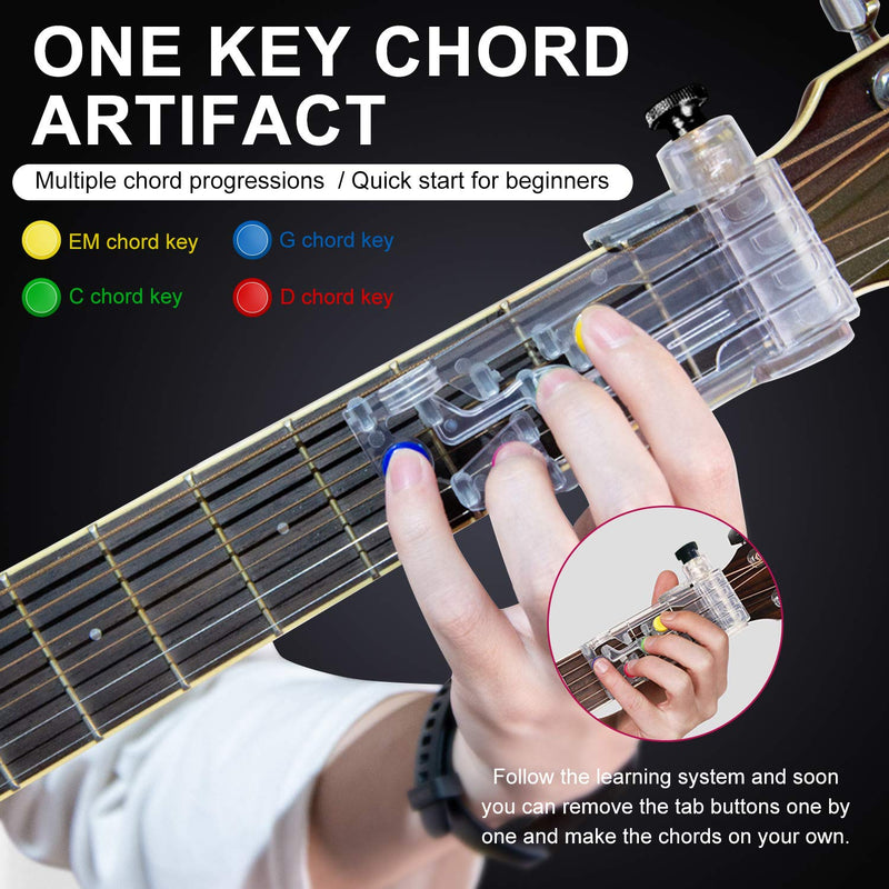 Guitar Beginner One-Key Chord Assisted Learning Tools Guitar Practice System with 10 Pcs Guitar Picks (Color Random) for Adults & Children Trainer Beginners standard