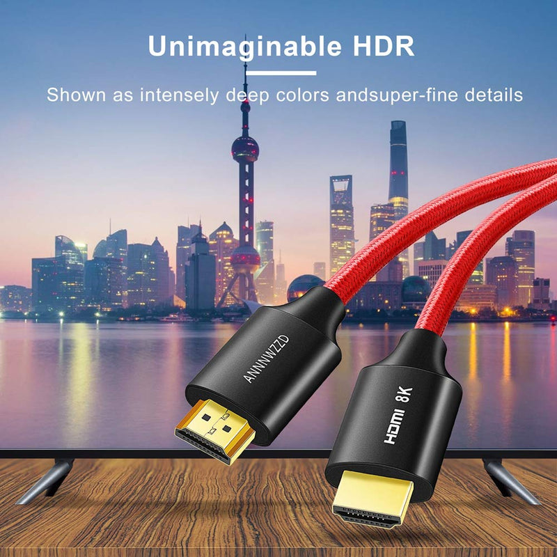 ANNNWZZD 8K HDMI Cable, HDMI 2.1 Cable High Speed 48Gbps 8K@60Hz (7680x4320) 4:4:4 HDR HDCP 2.2 e ARC PS4 Xbox (6ft, RED) 6ft