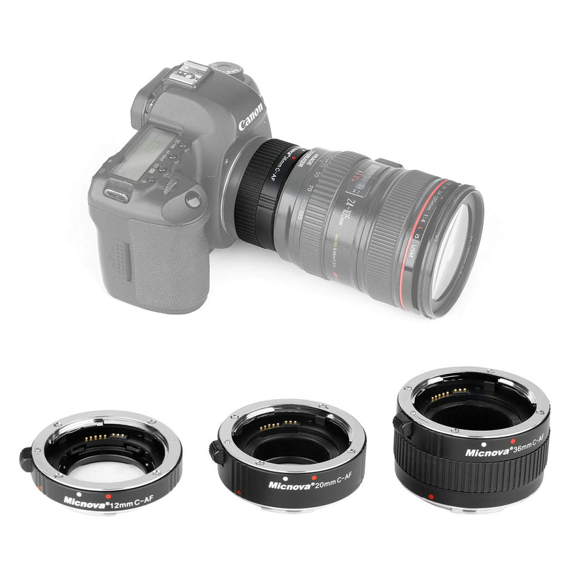Micnova KK-C68 Macro Lens Tube Extension for Canon DSLR, Pro Auto Focus Macro Extension Tube Set for Canon EOS EF & EF-S Mount 5D2 5D3 6D 650D 750D Film Cameras (12mm 20mm and 36mm Tubes)