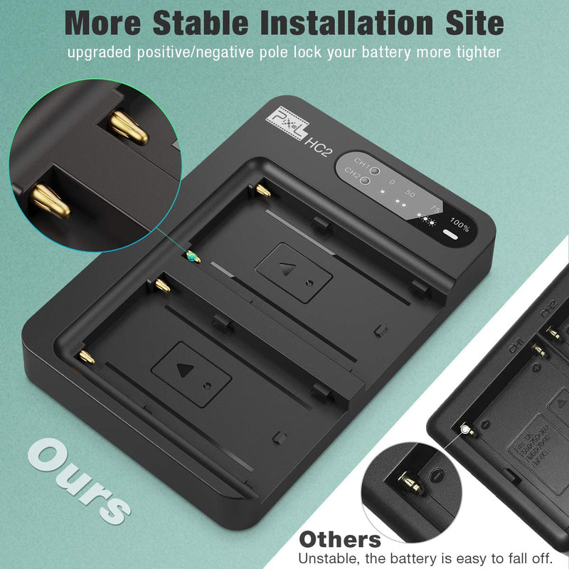 NP-F970 Battery and Charger, Pixel 2 Pack 8400mAh NP F970 Battery with 30W Dual Channel Charger for Sony NP F750, F550, F570 and Sony TR917, CCD-SC55, Fit for Pixel 60C Ring Light and K80 Video Light