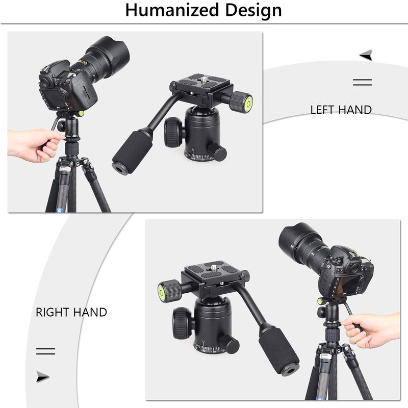 Ball Head with Handle All Metal CNC Panoramic Tripod Ball Head Camera Mount Ball Head with Two Quick Release Plates for Tripod, DSLR, Camcorder, Telescope，Max Load 22lbs/10kg