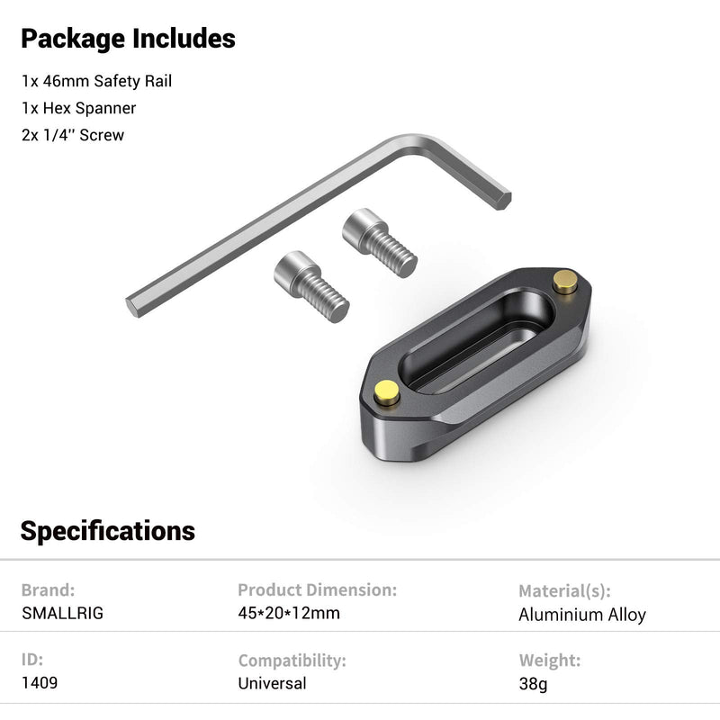 SMALLRIG Quick Release Safety Rail 4cm 1.57 Inches Long with 1/4'' Screws - 1409 4 cm