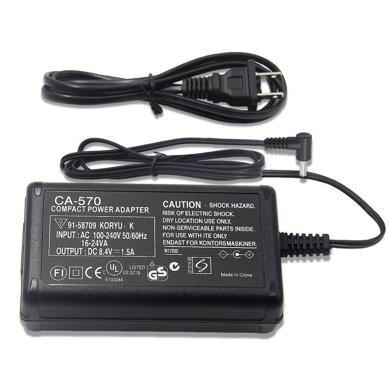 CA-570 AC Adapter Charger Compatible Canon FS21 FS22 FS200 FS300 XA25 XA10 VIXIA HF10 HF11 HF20 HF100 HF200 HF M31 HF S10 HG20 HG21 HG30 HR10 HV10 HV20 HV30 XA10 ZR80 ZR85 ZR90 ZR100 ZR200 300 400