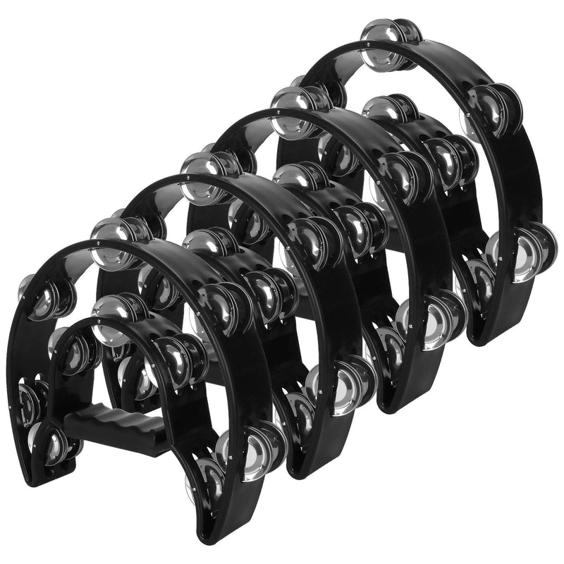 4 Pack 10" Half Moon Musical Tambourine Black Metal Jingles Hand Held Percussion Drum - Double Row, Plastic Musical Percussion Tambourines for Party Bar KTV Bands Musicians