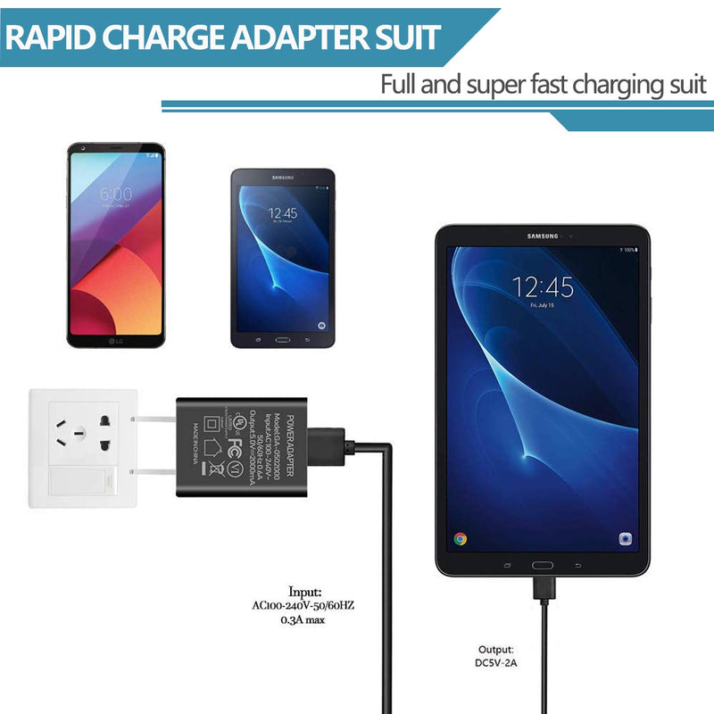 Kindle Fire Fast Charger Fotbor [UL Listed] AC Adapter 2A Rapid Charger with 6Ft Micro USB Cable for Amazon Kindle Fire 7 HD 8 10 Tablet, Kids Edition,Kindle Fire HD HDX 7” 8.9”, Fire Phone (Black) Black