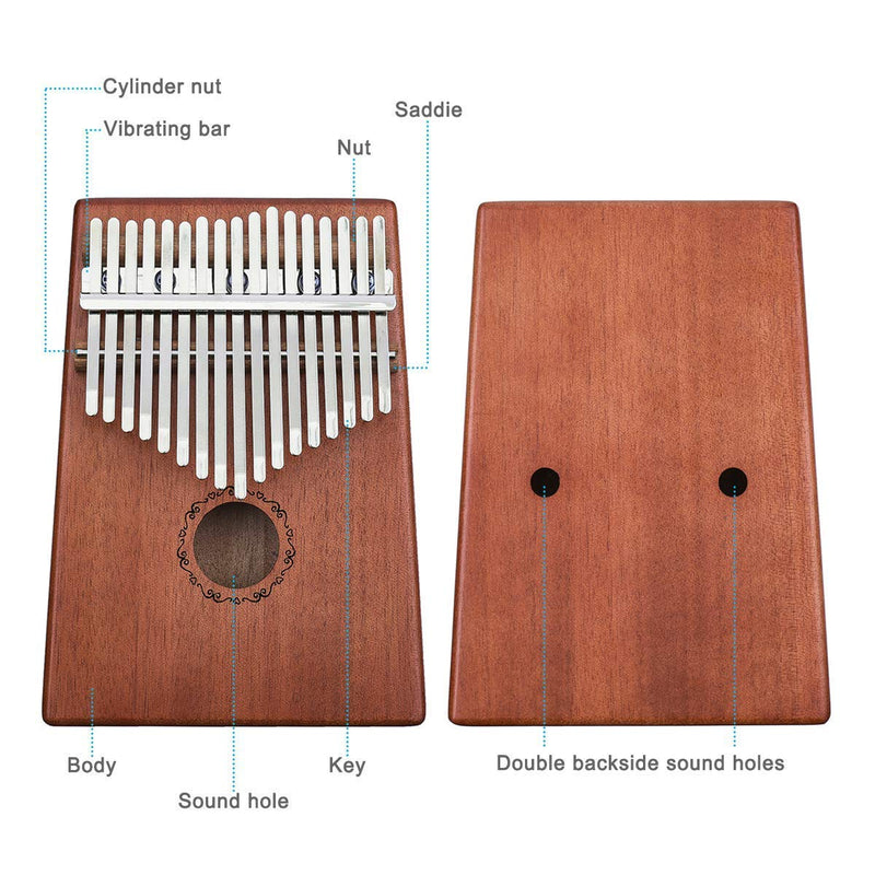 Thumb Piano Finger Piano 17 Key Kalimba Pocket Thumb Piano Mahogany Body, Finger Percussion Keyboard with Instruction and Tune Hammer, for Beginners and Advanced Players