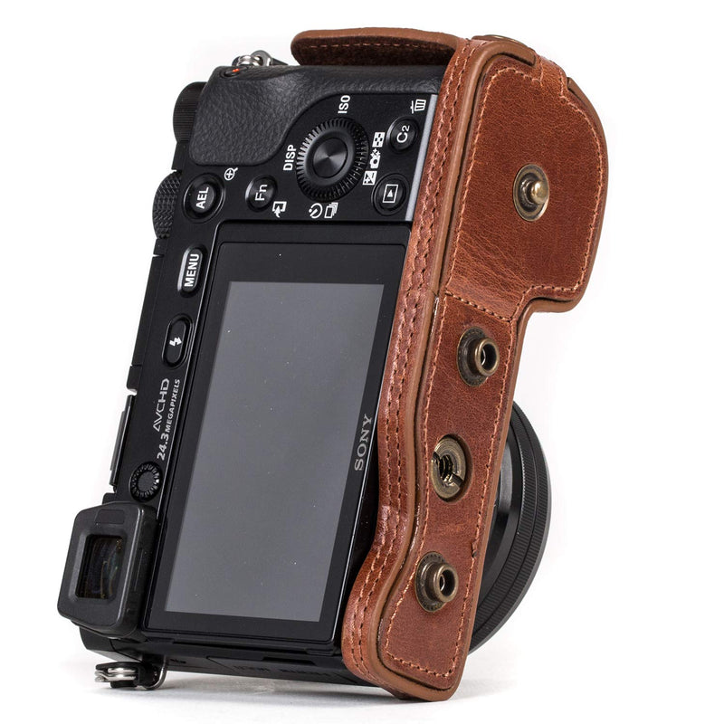 MegaGear Ever Ready MG559 Genuine Leather Camera Case, Bag for Sony Alpha A6000, A6300 with 16-50mm (Dark Brown) Dark Brown