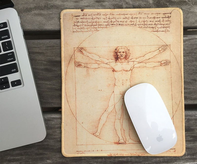 dealzEpic - Art Mousepad - Natural Rubber Mouse Pad with Famous Painting of Vitruvian Man by Leonardo da Vinci - Stitched Edges - 9.5x7.9 inches