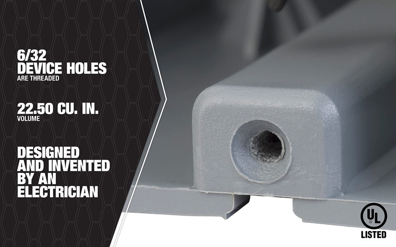 Southwire MSB22+ 1 Gang Device Box (22.5/Cu) with Depth Adjustable, Heavy Duty 42lb