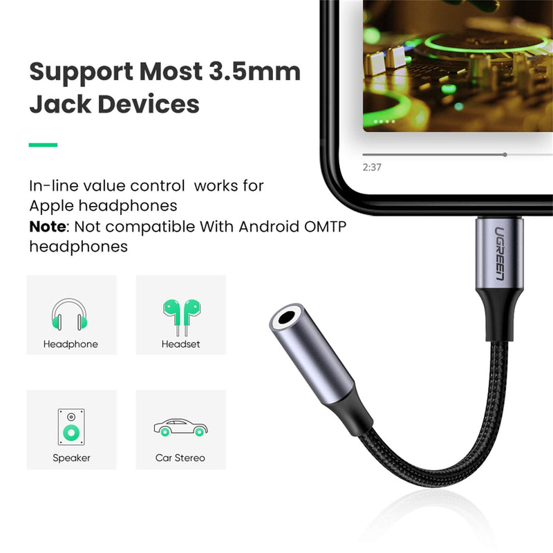 UGREEN Headphones Adapter for Apple MFi Certified iPhone Lightning to 3.5mm Jack Converter Compatible for iPhone 12 Pro SE 11 Pro Max X XR XS Max iPhone 7 7P 8 8P Grey