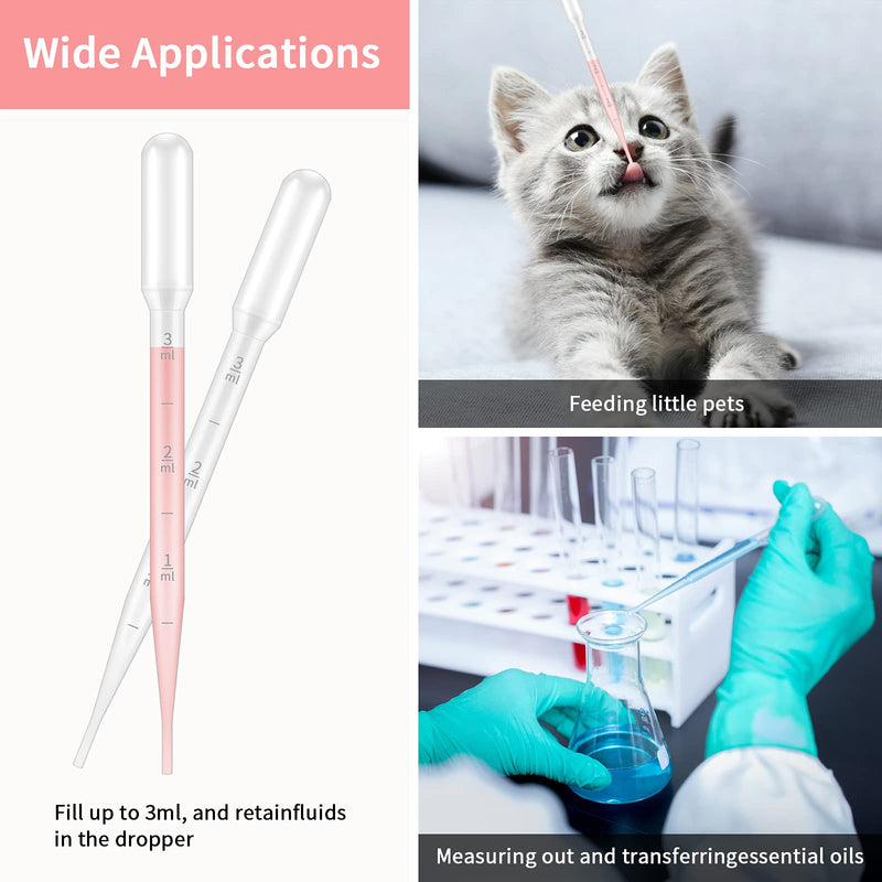 100PCS 3ml Disposable Plastic Essential Oils Graduated Transfer Pipettes for Science Laboratory, Experiment, Essential Oils, Make up Tool 100
