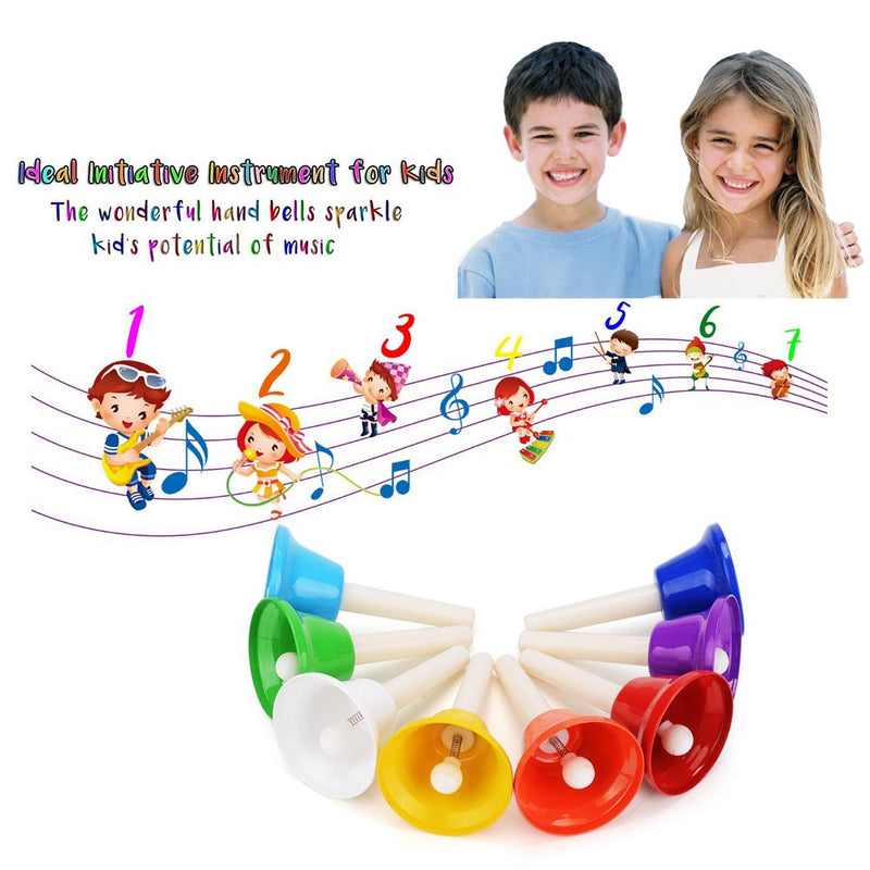Hand Bells Set, Colorful Percussion 8 Note Diatonic Metal Hand Bell Kit for Toddler, Kid, Adults, Used for Festival, Musical Teaching, Church Chorus, Wedding, Family Party