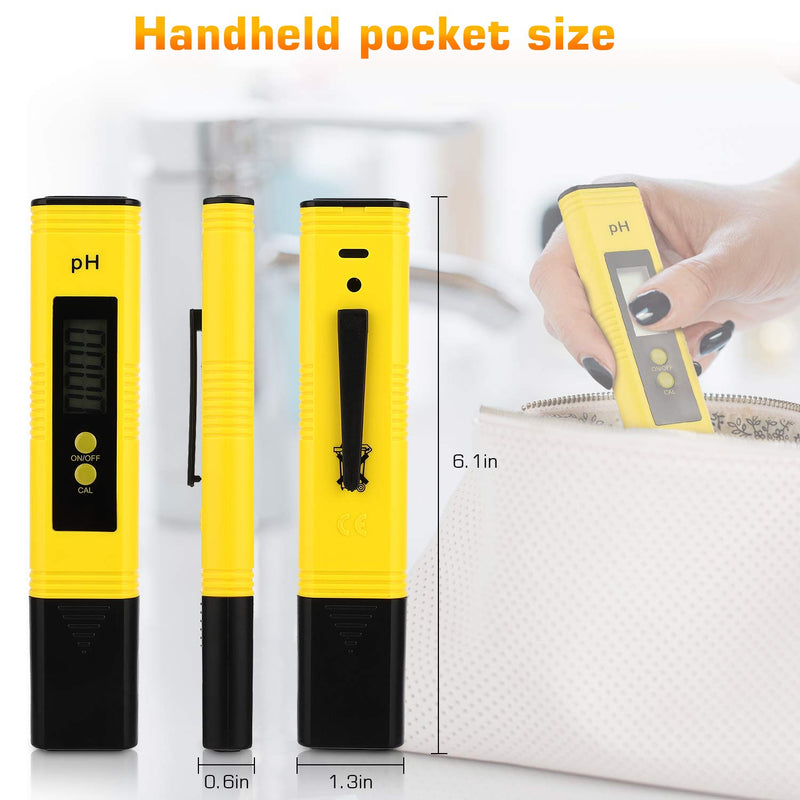 PH Meter for Water Hydroponics Digital PH Tester Pen 0.01 High Accuracy Pocket Size with 0-14 PH Measurement Range for Household Drinking, Pool and Aquarium (Yellow) Yellow