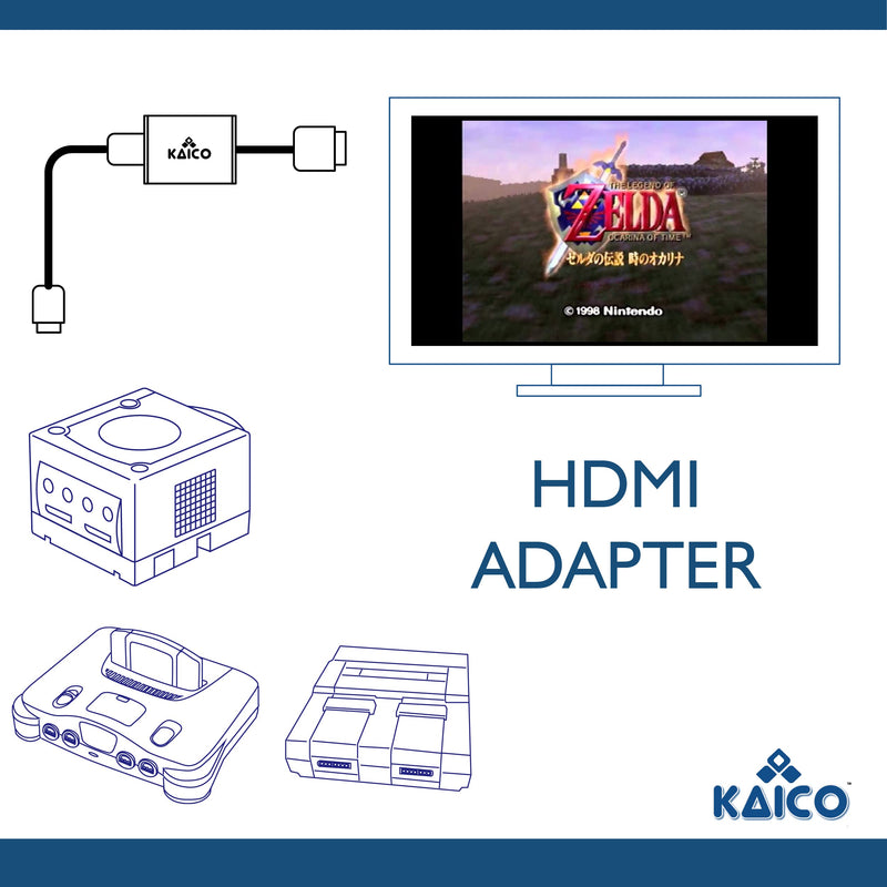 Kaico HDMI Adapter for Nintendo SNES Famicom SFC N64 and GC with S-Video and Composite Support - Passthrough Plug and Play HDMI Adaptor Convertor by Kaico