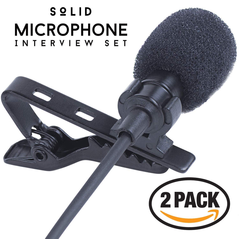 SoLID (TM) Lavalier Lapel Microphone 2 Pack Complete Set Omnidirectional Mic for Desktop PC Computer, Mac, Smartphone, iPhone, GoPro, DSLR, Camcorder for Podcast, YouTube, Vlogging, and DJs