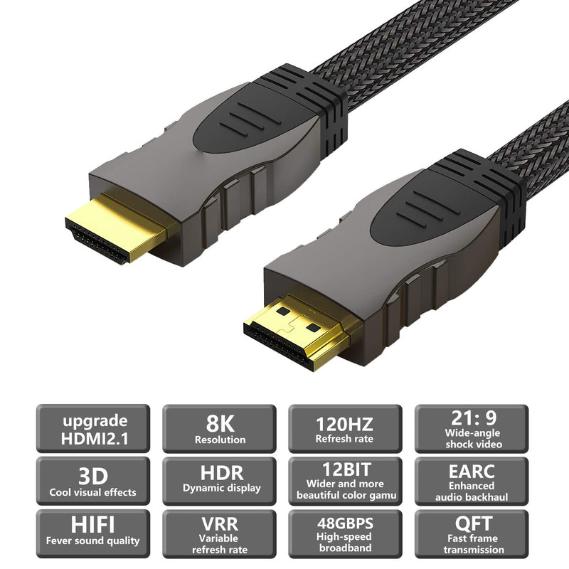 8K HDMI Cable, Megon HDMI 2.1 Cable Support Ultra High Speed 48Gbps 8K@60Hz 4K@120Hz Dynamic HDR & Dolby Atmos HDCP 3D Compatible for PS4 SetTop Box HDTVs Projectors (6.6 FT) 8K HDMI-2M