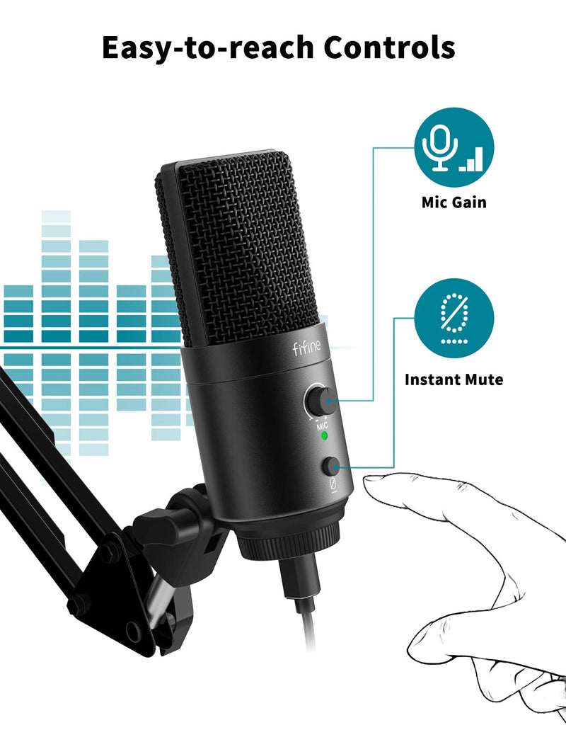 FIFINE Desktop USB Microphone with Pop Filter Computer Mic with Gain Control and Mute Button for Window/Mac ideal Podcast Microphone for YouTube, Recording, Live Stream, Zoom, Gaming, Conference-K683A